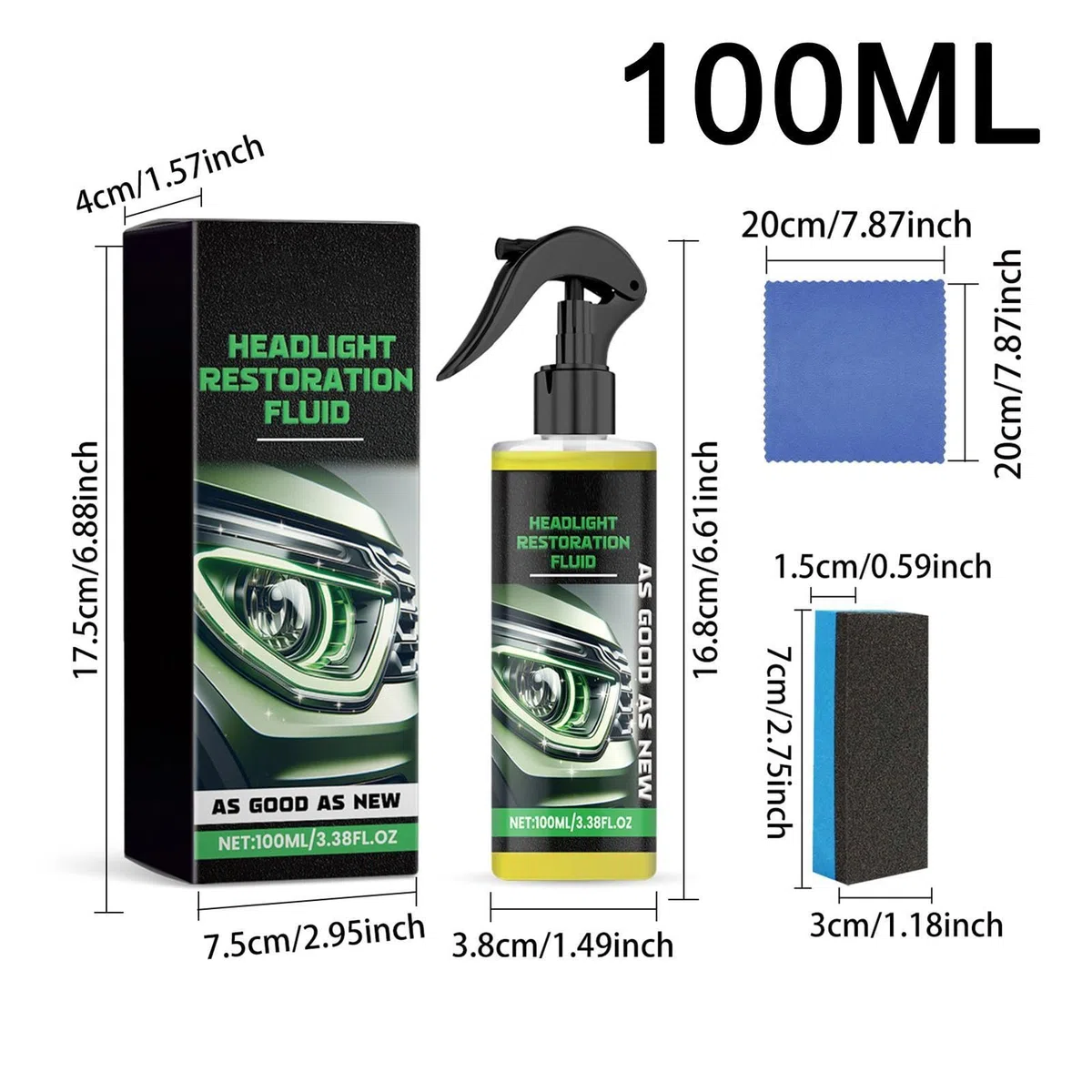 Automobile Headlight Cleaner, Restoration Liquid 100ml, Visibility Solution with Compact Build, Maintenance Accessory with Sturdy Details, 100 ml Vehicle Equipment, Workshop Organizer for Drivers