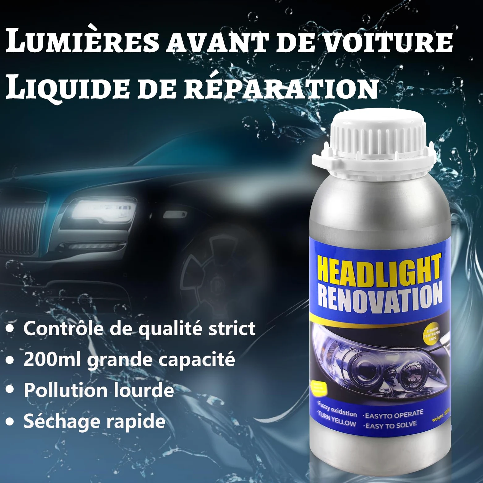 Renovateur Phare,Renovateur Phare Voiture 800G,Kit Renovation Phare Voiture,Kit Polissage Phare Voiture,Kit Restauration Phare de Voiture pour Oxydation/Jauni/Rayures/Flou