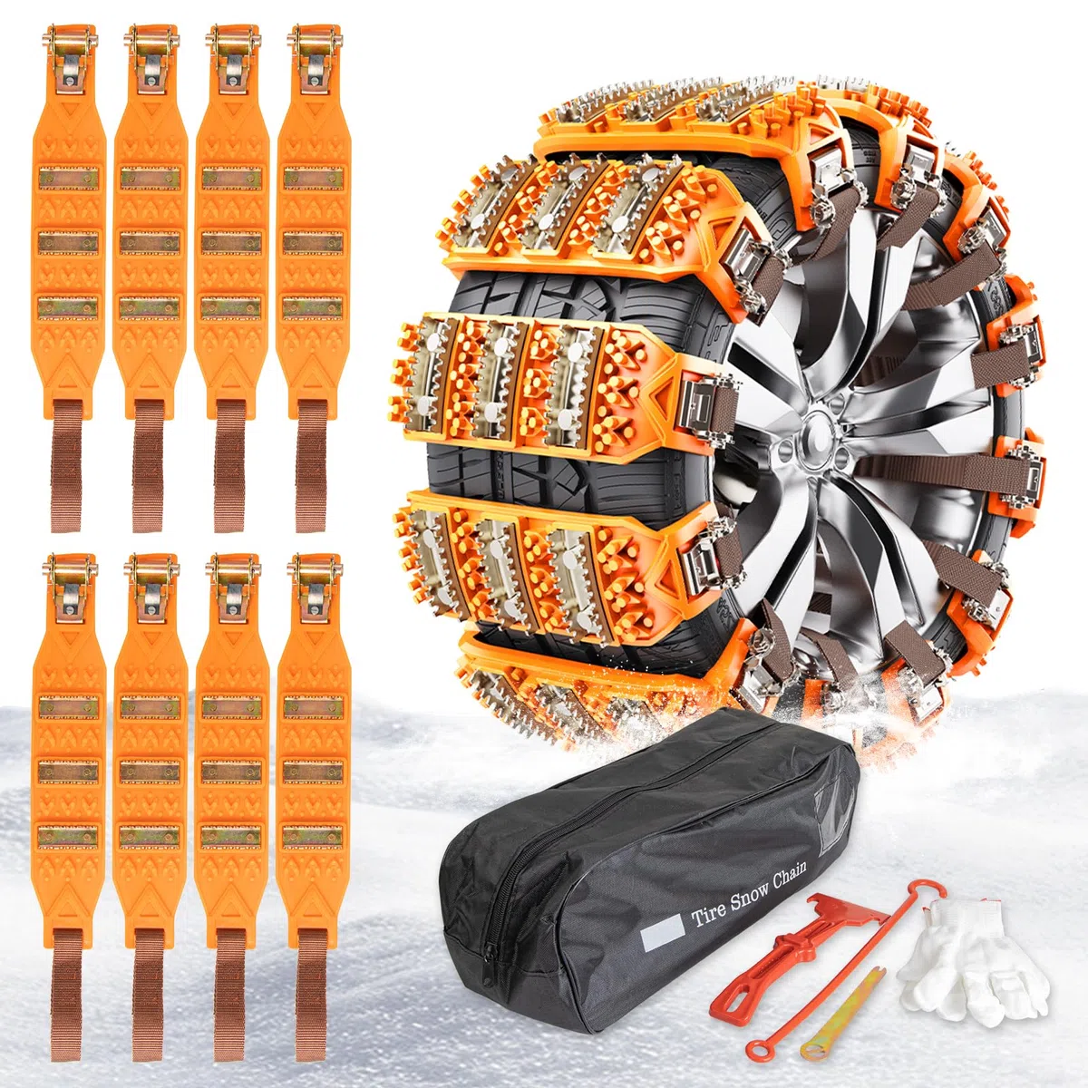 Chaînes à Neige pour Auto, 8 Pièces de Chaînes Universelles pour Chaine Voiture Neige, Chaine a Neige d'Urgence pour Pneus, Réglables pour Camions, Suv, Voitures (165-275mm)