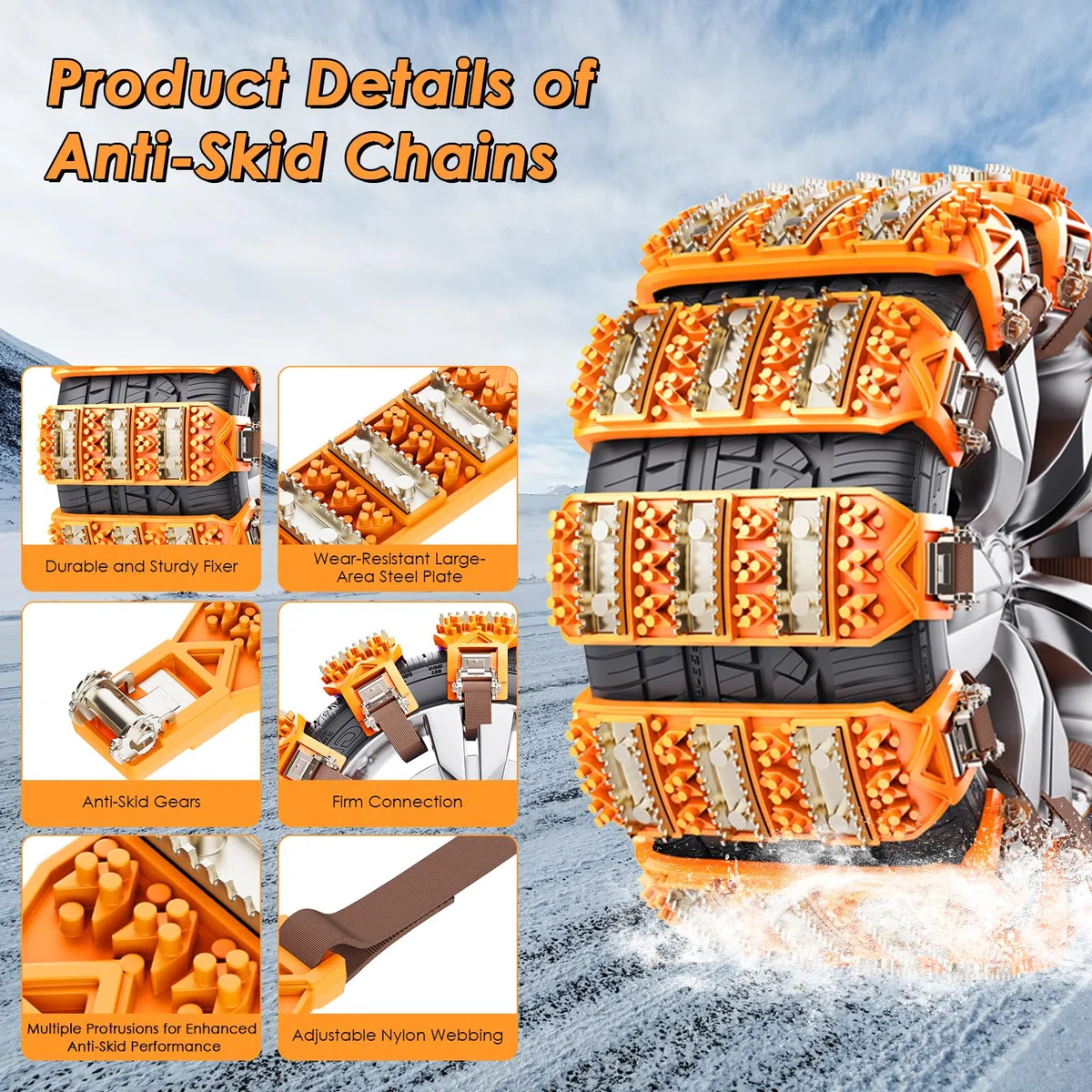 Chaînes à Neige pour Auto, 8 Pièces de Chaînes Universelles pour Chaine Voiture Neige, Chaine a Neige d'Urgence pour Pneus, Réglables pour Camions, Suv, Voitures (165-275mm)